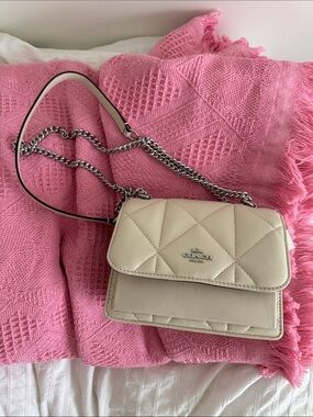 Coach Klare Quilted Cream Leather Chain Crossbody Bag